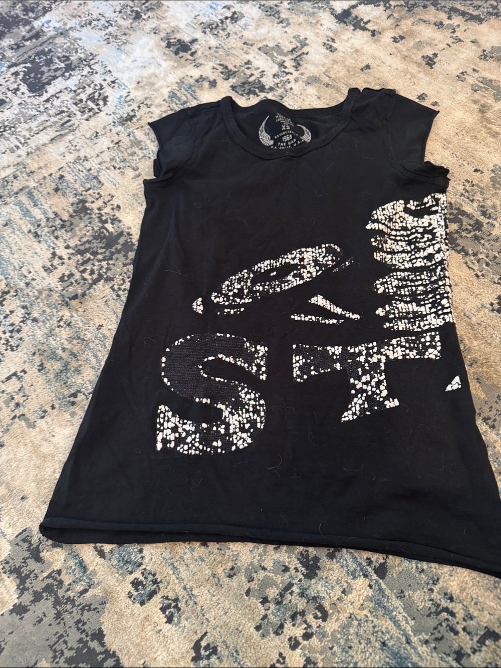 Ladies size XS GAP Black Tank Top with Distressed White Graphic